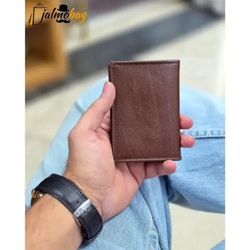 جاکارتی چرم طبیعی گاوی مدل برگی دارای 4 جای کارت - تصویر 3