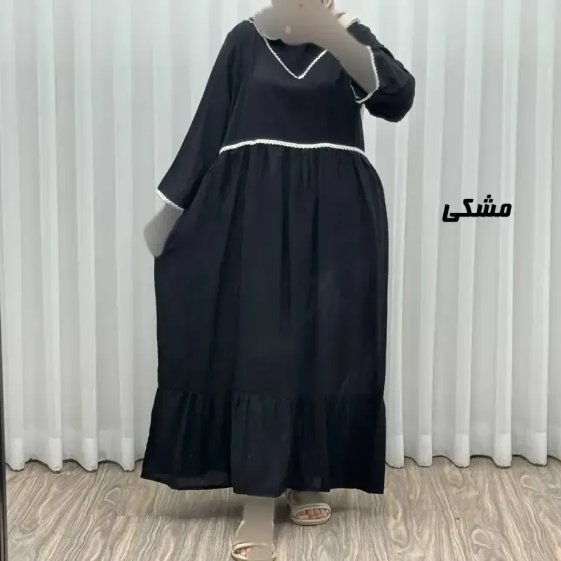 پیراهن ساحلی زنانه نخی فری سایز مدل گندمی کمربنددار چهارفصل - تصویر 4