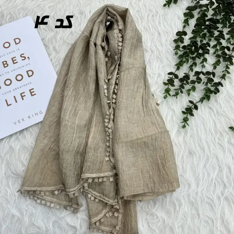 شال نخ کتان سنگشور مجلسی و روزمره قواره 192 در 66 سانت - تصویر 4