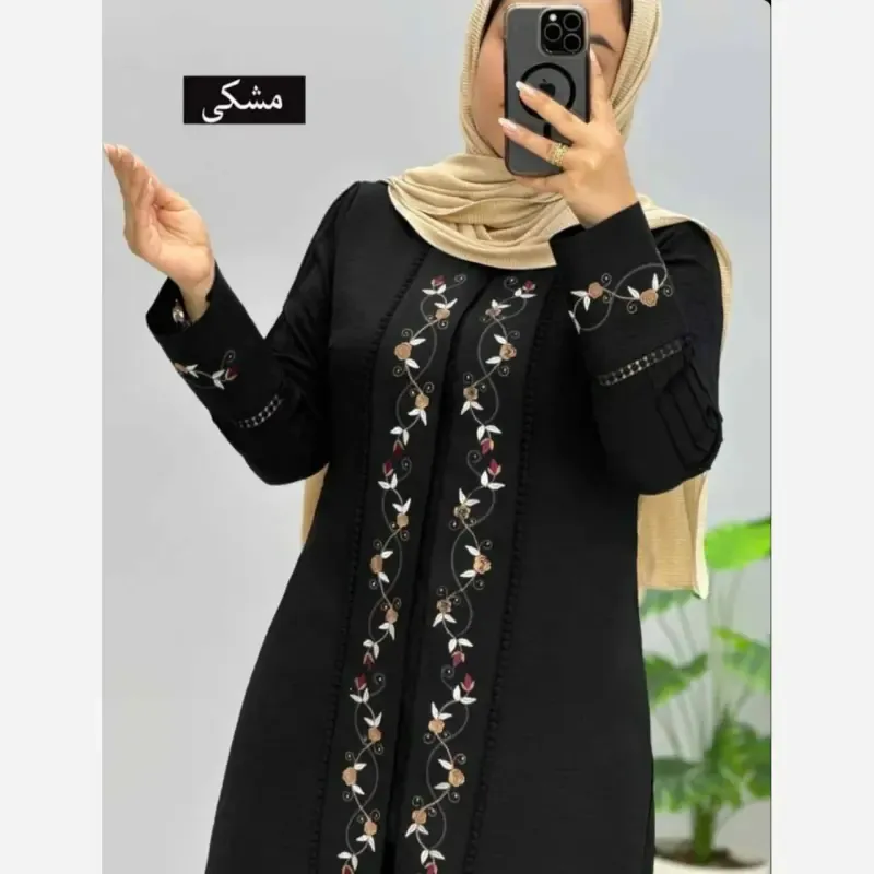 مانتو مزونی مدل دلوین جنس شانتون صوفیا جودن یقه گرد سایز بزرگ - تصویر 2