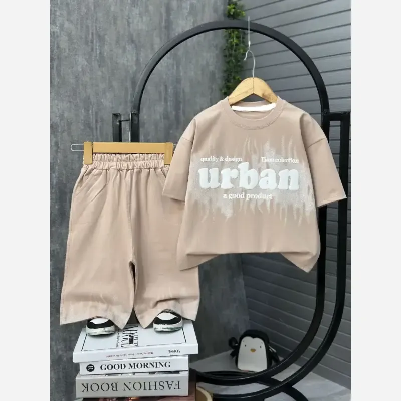 ست تیشرت و شلوارک پسرانه پنبه یک رو طرح urban - تصویر 2