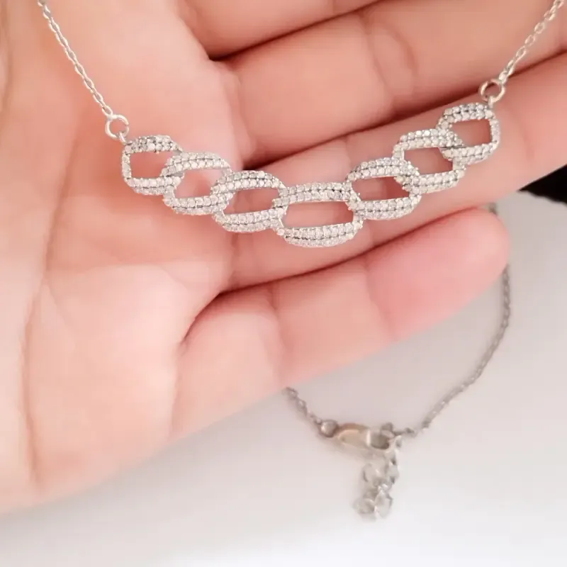 گردنبند نقره زنانه عیار 925 روکش طلا سفید طرح کارتیر جواهری با قابلیت تنظیم سایز - تصویر 2