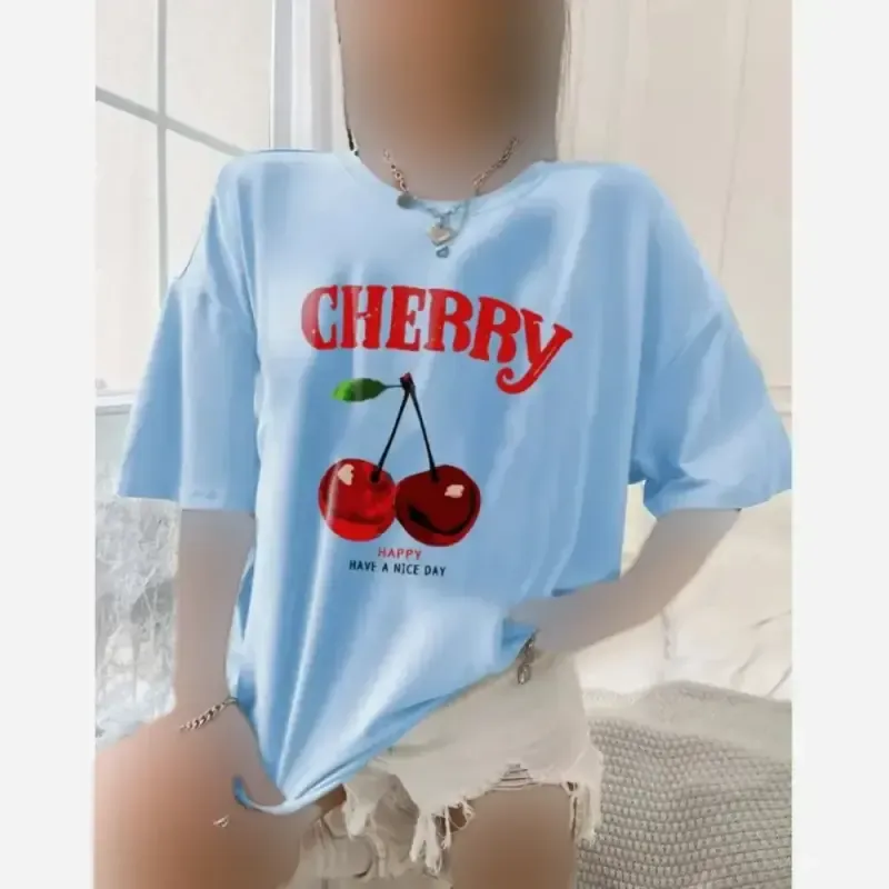 تیشرت باکسی سوپر نخ پنبه طرح گیلاس فری سایز - تصویر 4