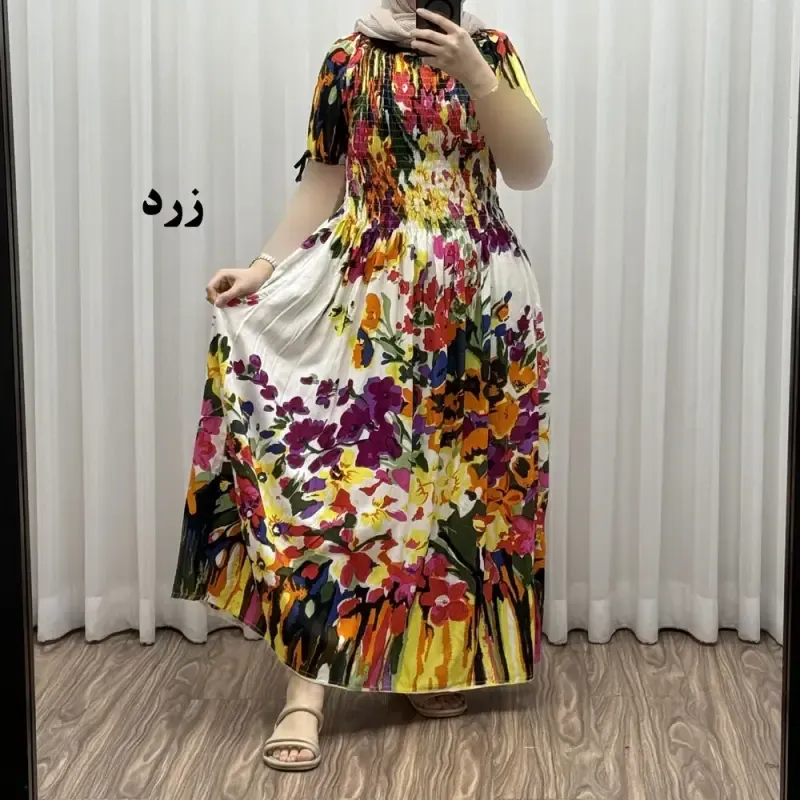 پیراهن ساحلی خارجی مدل آبرنگی فری سایز کریشه شیک و راحت مناسب تا سایز 54 چهارفصل - تصویر 4