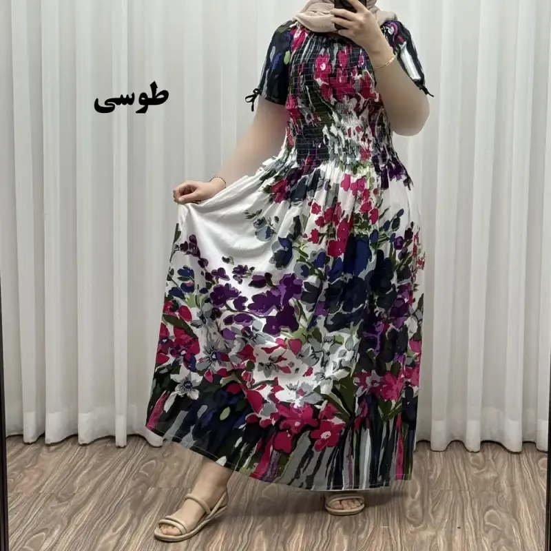 پیراهن ساحلی خارجی مدل آبرنگی فری سایز کریشه شیک و راحت مناسب تا سایز 54 چهارفصل - تصویر 5