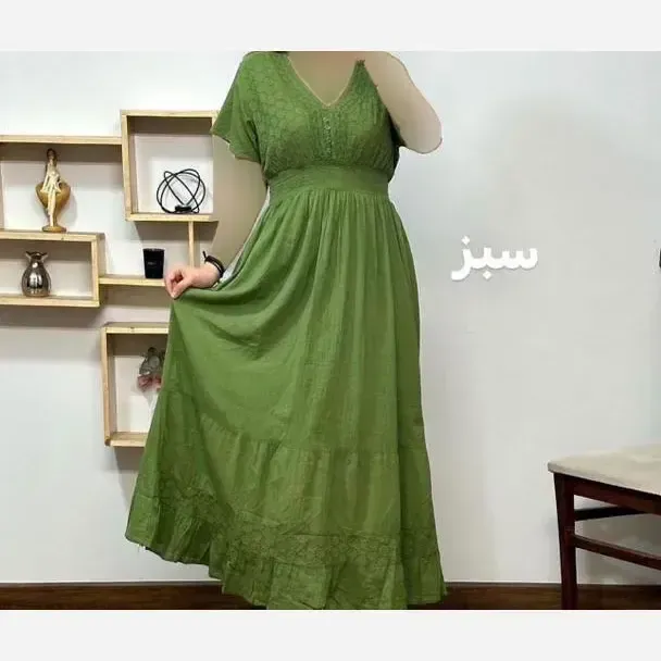 پیراهن ساحلی نخی آستین کوتاه مدل سلن فری سایز مناسب تا 46 - تصویر 6
