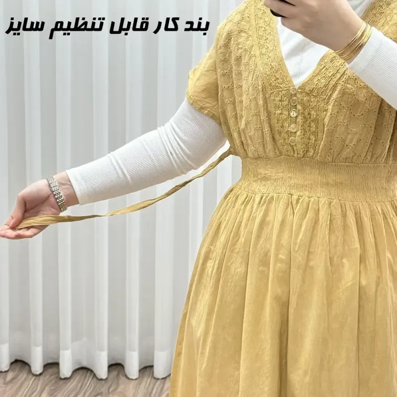 پیراهن ساحلی نخی آستین کوتاه مدل سلن فری سایز مناسب تا 46 - تصویر 8