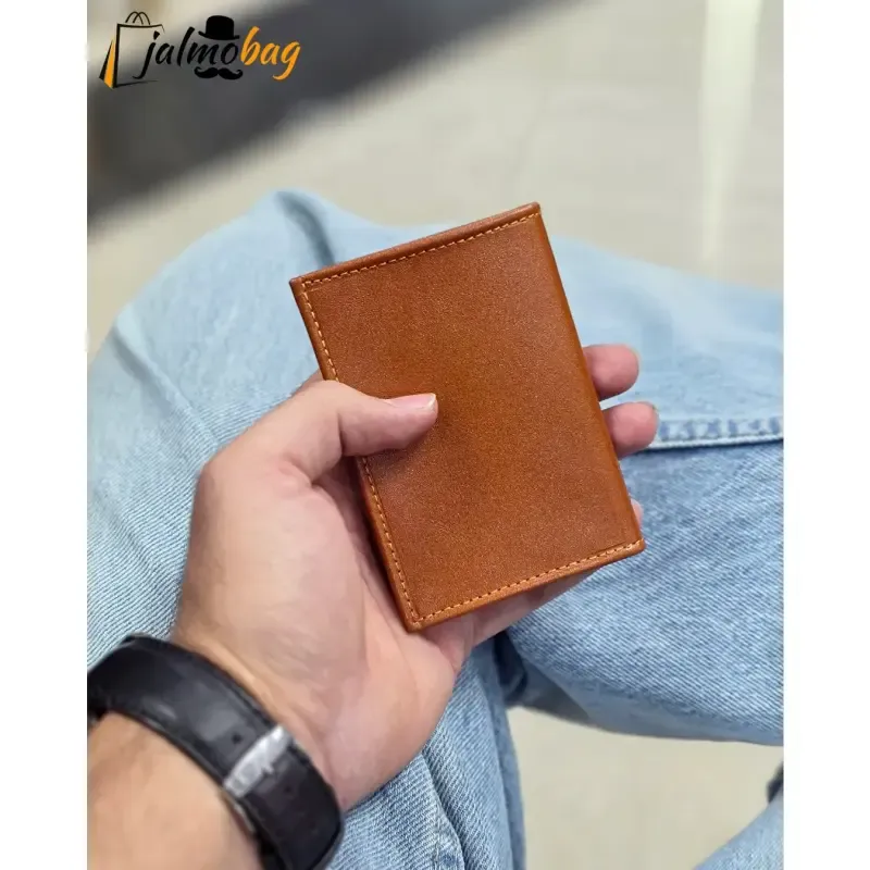 جاکارتی چرم طبیعی گاوی مدل برگی چهار جای کارت - تصویر 4