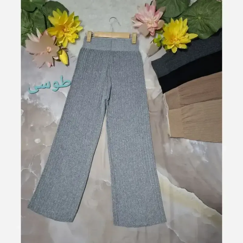 شلوار بافت نیم بگ زنانه کمرگنی پاییزه و زمستانه قد 100 سایز 36 تا 46 - تصویر 2