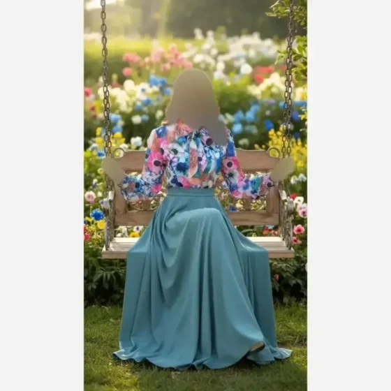 پیراهن زنانه مدل مهرسا کرپ حریر و اسلپ با کمربند رنگ سبز و آبی