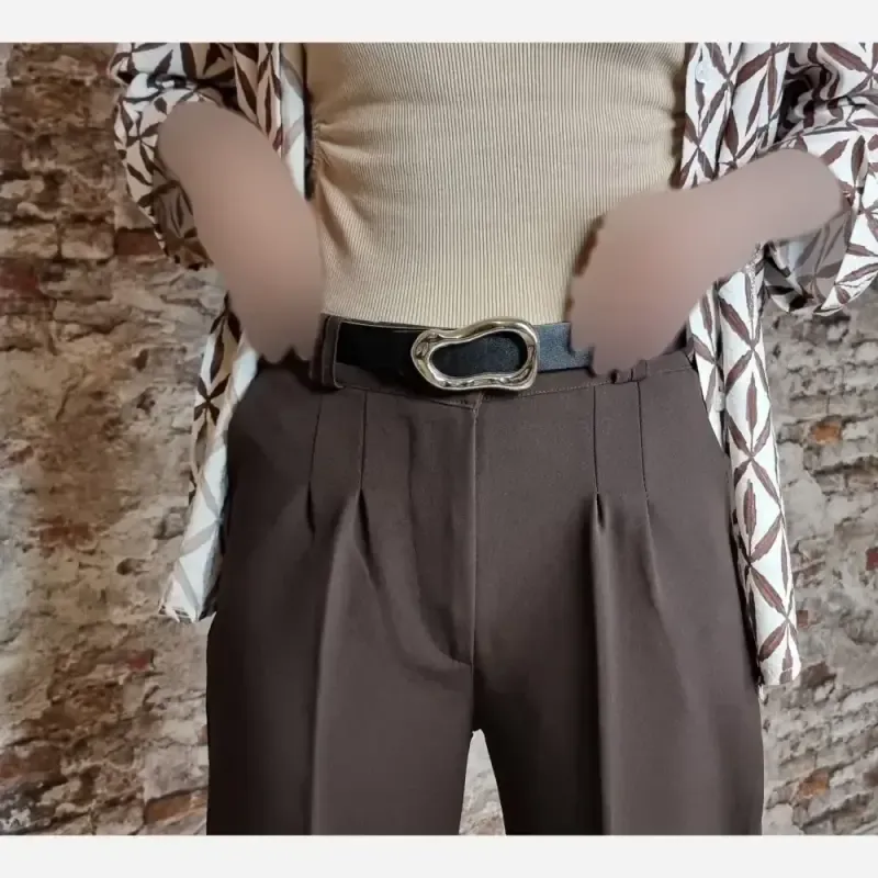 کمربند زنانه مشکی یراق نقره ای عرض 3 سانت مدل ساده و دوخت دار - تصویر 3
