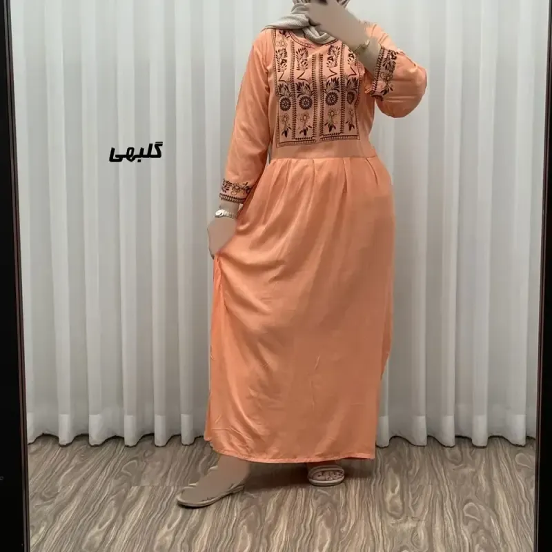 پیراهن نخی زنانه مدل الهه فری سایز مناسب تا 46 همراه با کمربند - تصویر 3