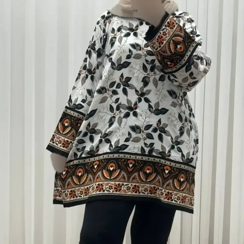تونیک نخی فری سایز تا 52 حاشیه دار کمربنددار چهارفصل زنانه و دخترانه کد 1455 - تصویر 9