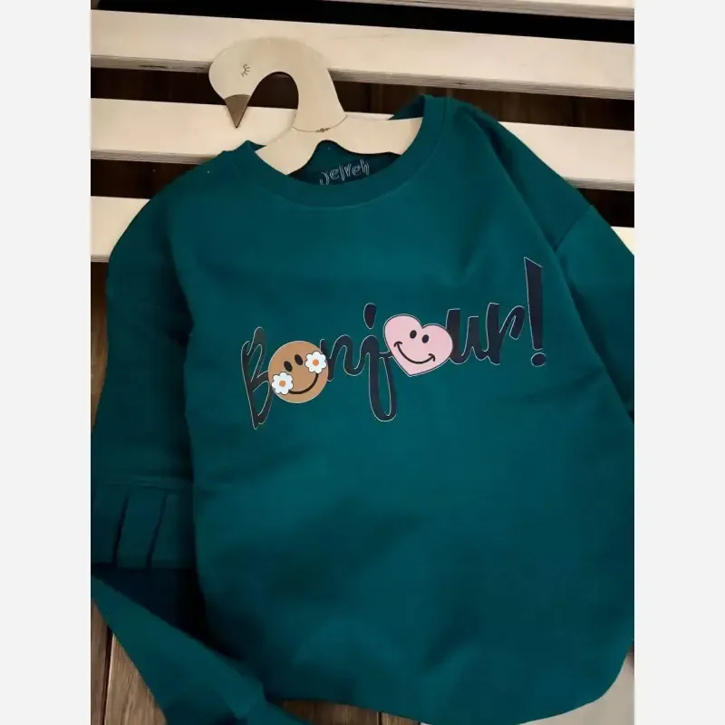 ست بلوز و شلوار مجلسی دخترانه بلوز پنبه دورس لاکرا و شلوار کتان سبز و صورتی سایز 55 تا 65 - تصویر 2