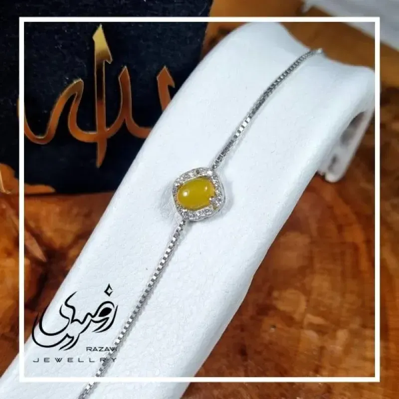 دستبند نقره زنانه طرح ریحان با نگین شرف الشمس - تصویر 2