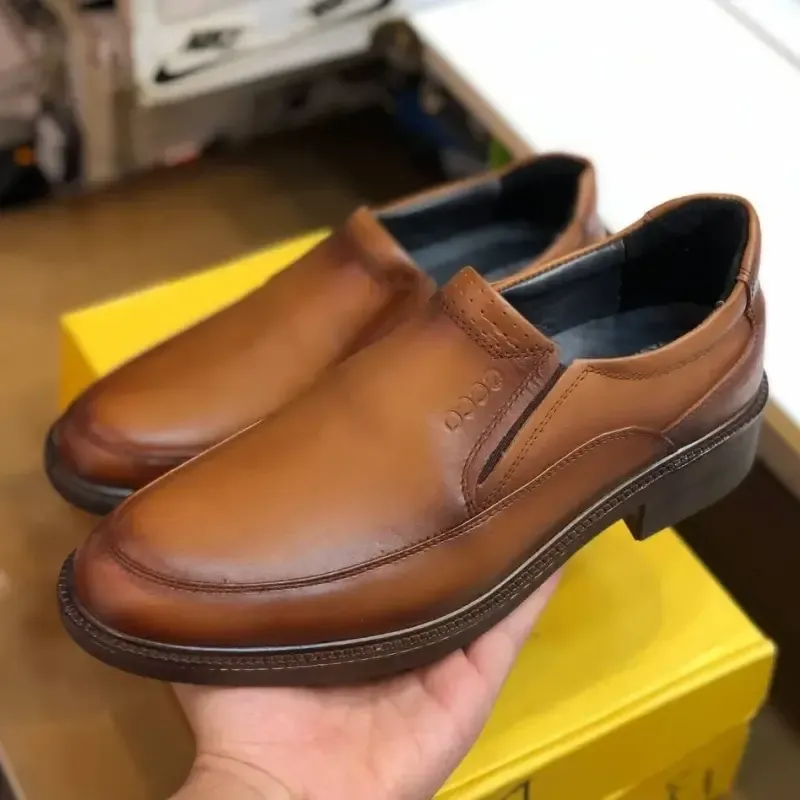 کفش چرم مردانه مجلسی عسلی رویه چرم طبیعی گاوی زیره پیو سبک و مقاوم - تصویر 4