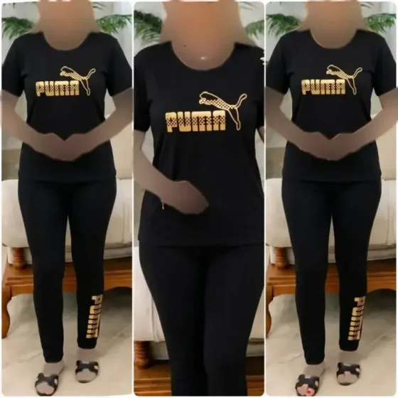 ست تیشرت و شلوار ورزشی زنانه طرح پوما جنس ویسکوز الیزه سایز 38 تا 48