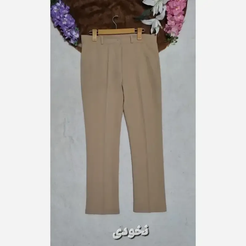 شلوار راسته اداری زنانه مازراتی قد 90 تا 95 رنگ مشکی نخودی - تصویر 6