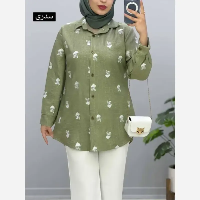 شومیز مانتویی شانتون زنانه فری سایز رنگ بندی - تصویر 3