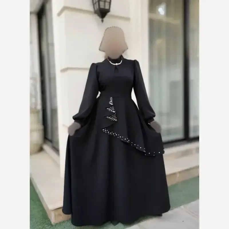 پیراهن مجلسی زنانه کرپ مازراتی مدل ستاره به همراه تل اسکارف و سنجاق یقه - تصویر 20