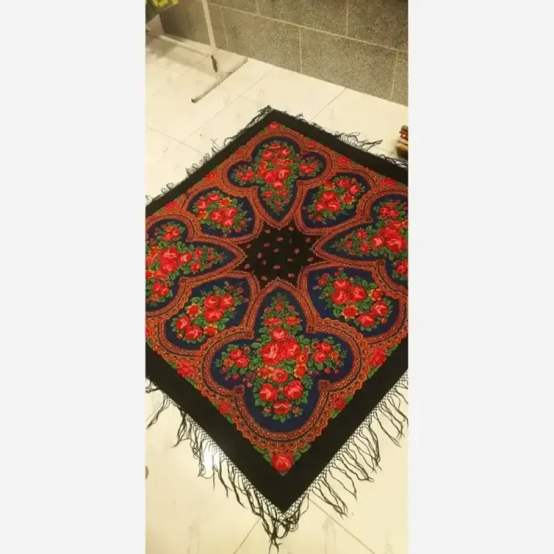 روسری ترکمنی اصل پشمی پاولوا پوساد مدل جیمی قواره بزرگ مناسب پاییز زمستان بهار - تصویر 3