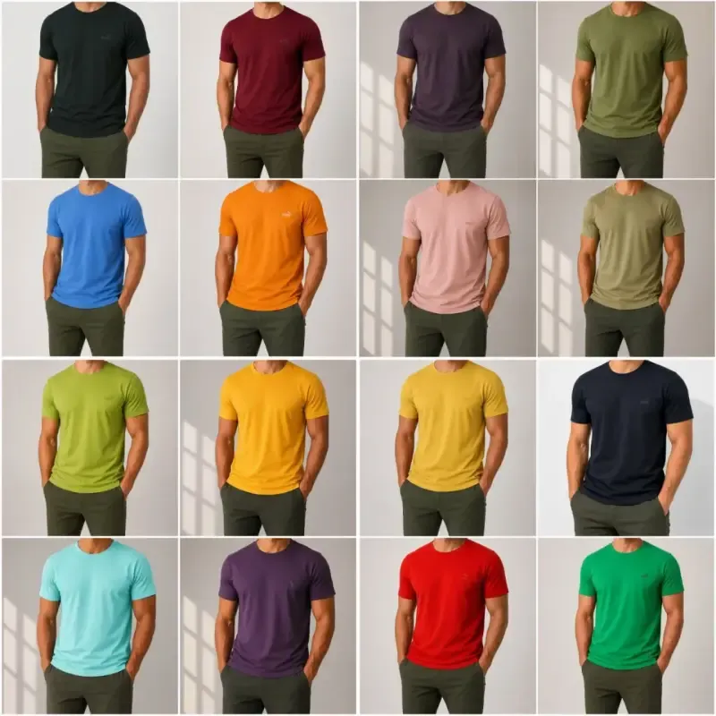 تیشرت مردانه پنبه ساده بیسیک نخ پنبه تابستانه رنگی سایز بزرگ - تصویر 2