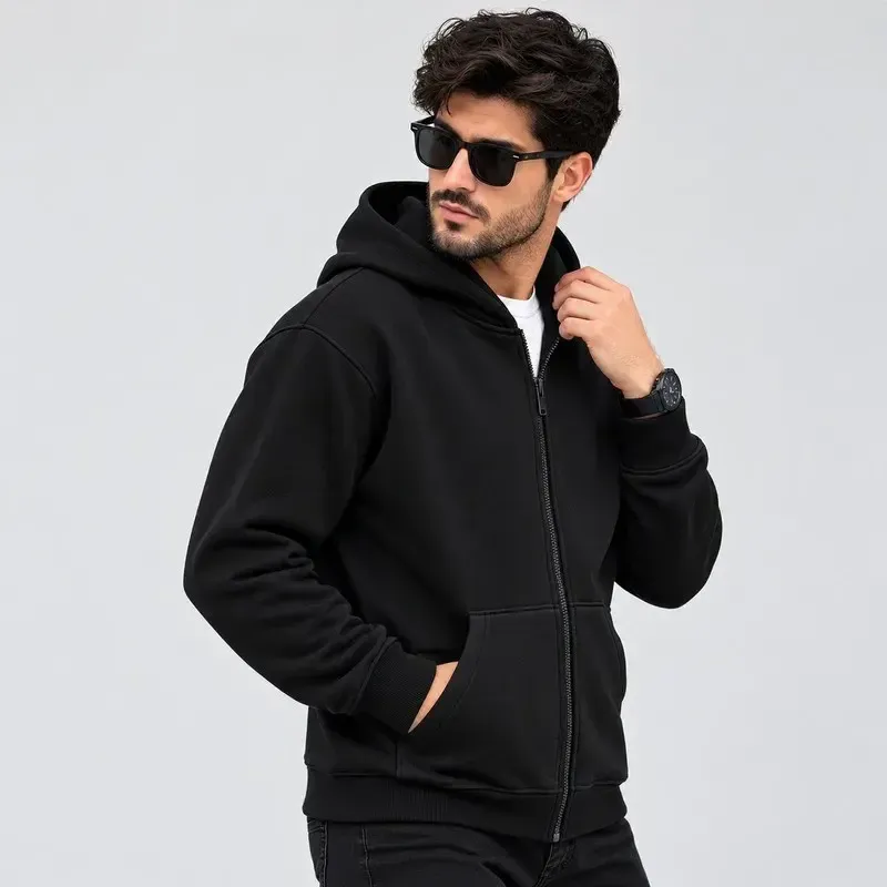 سویشرت کلاه دار مردانه پنبه ای زیپ دار ساده لیما - تصویر 7