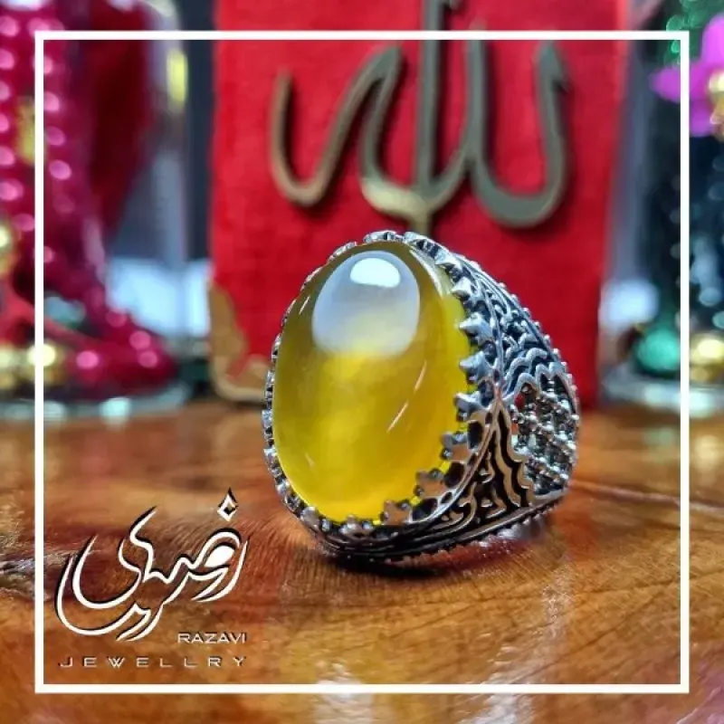 انگشتر نقره مردانه طرح ضریح با نگین شرف الشمس - تصویر 2