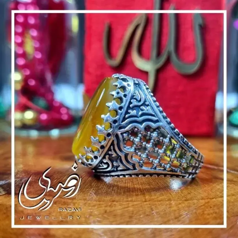 انگشتر نقره مردانه طرح ضریح با نگین شرف الشمس - تصویر 3