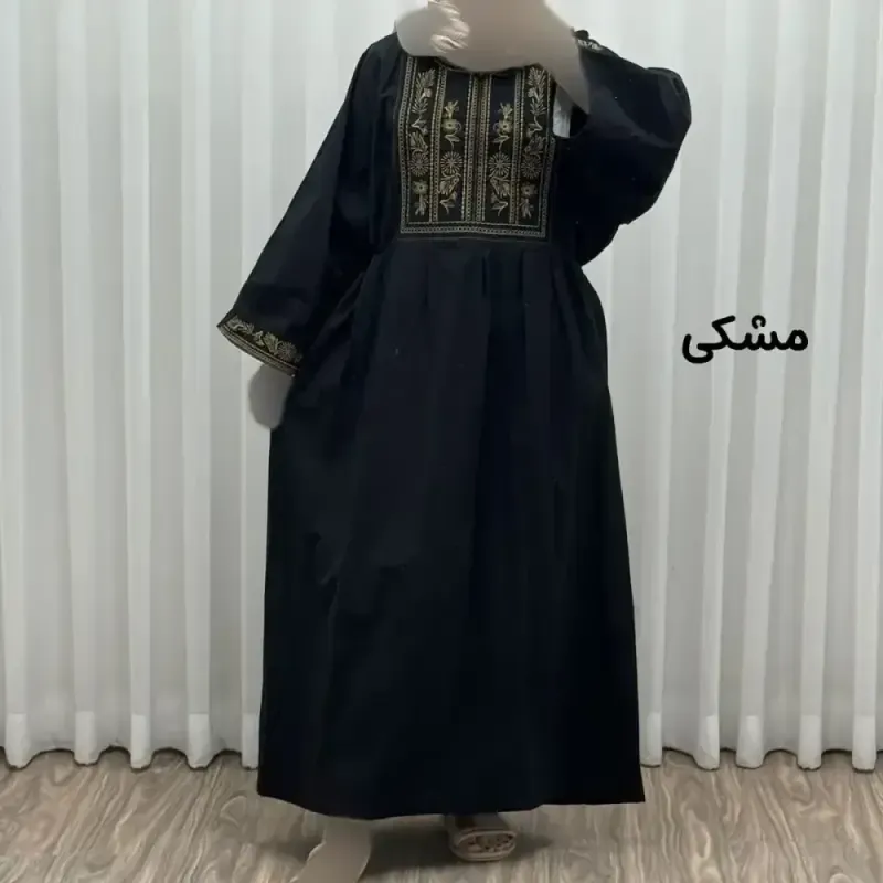 پیراهن لینن گلدوزی مایا کد 1745 فری سایز زنانه چهارفصل تنخور شیک و راحت بدون سایه اندازی و بدن نما - تصویر 6