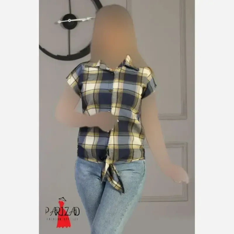 شومیز پیراهن زنانه مدل گرهی چهارخونه نخی سایز لارج و ایکس لارج - تصویر 3