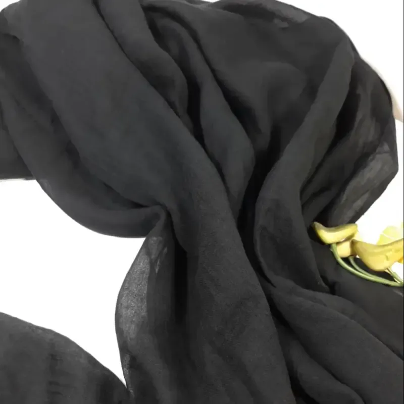 شال نخی سوپر گیاهی 3 متری مشکی و سفید طرح ساده ابعاد 80 در 250 سانتی متر - تصویر 2