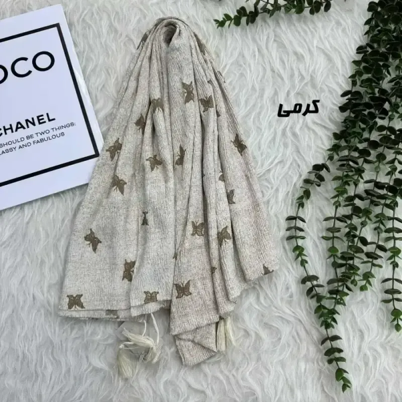 شال نخی برشکا طرح پروانه منگوله دار قواره 178 در 61 سانتی متر - تصویر 2