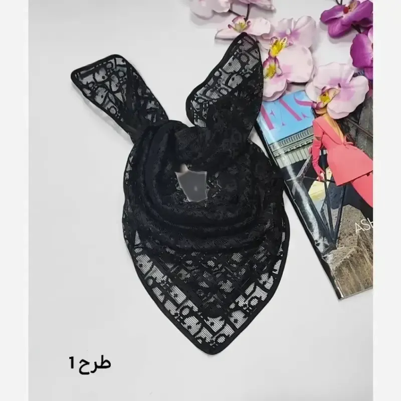 مینی اسکارف توری طرحدار ابعاد 70 در 70 جنس تور - تصویر 7