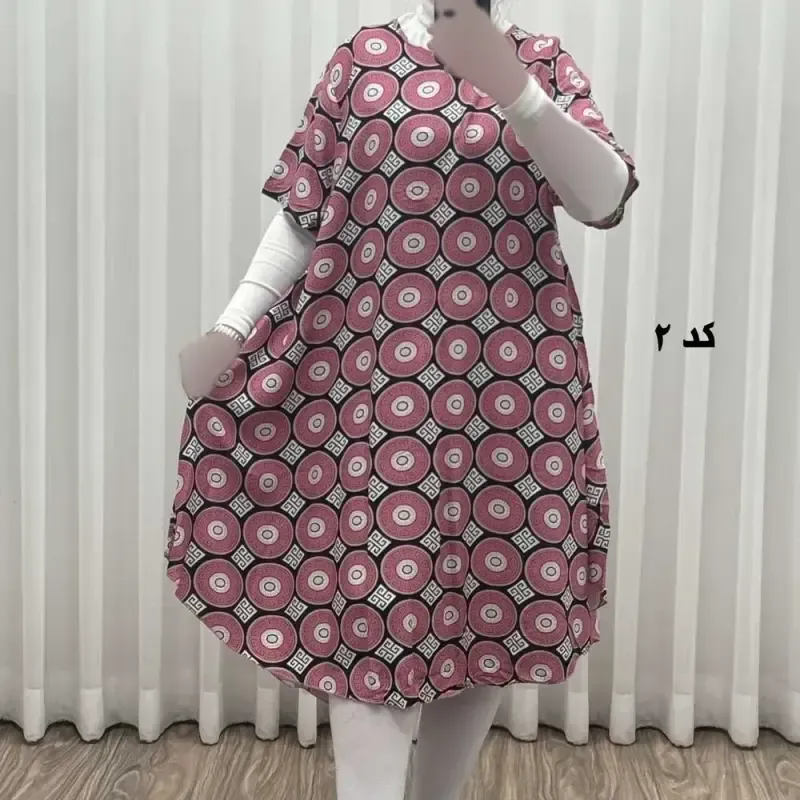 پیراهن ساحلی زنانه نخی آستین کوتاه فری سایز مناسب تا سایز 52 - تصویر 4