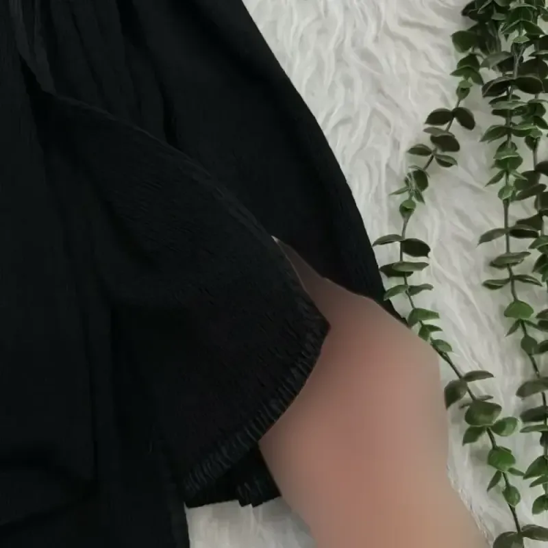 شال نخی برشکا ساده دور گان مشکی قواره 190 در 65 سانتی متر - تصویر 2