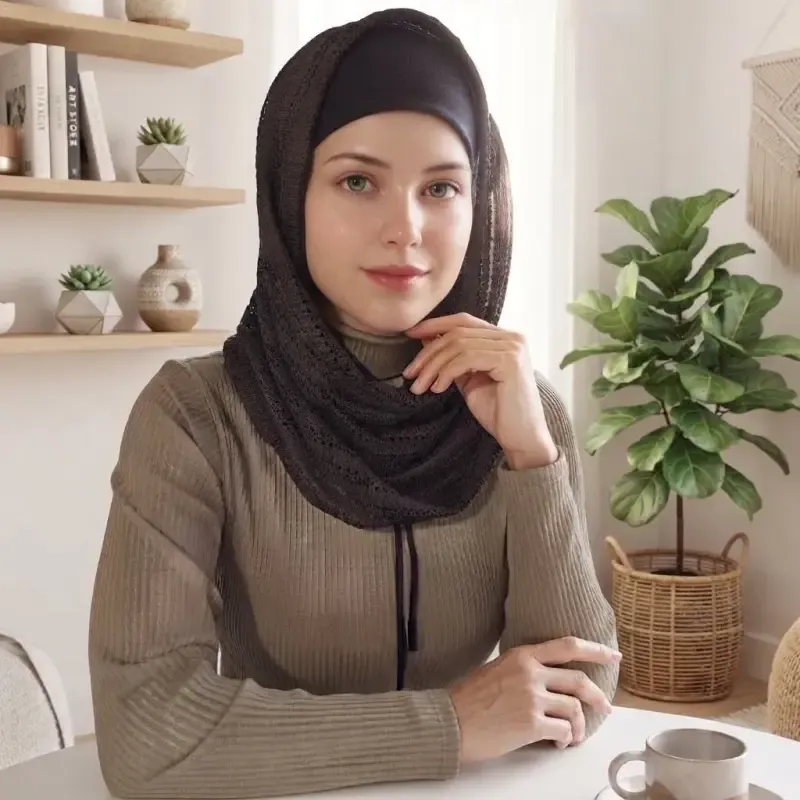 رینگ اسکارف بافت پاییزی بند هودی دار ابعاد 50 در 80 سانتی متر - تصویر 5