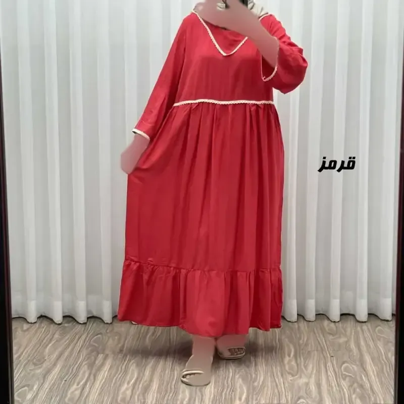 پیراهن ساحلی زنانه نخی فری سایز مدل گندمی کمربنددار چهارفصل - تصویر 5