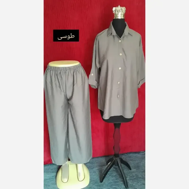 ست مانتو شلوار تابستانه پارچه بابوس وارداتی سایز بزرگ - تصویر 2