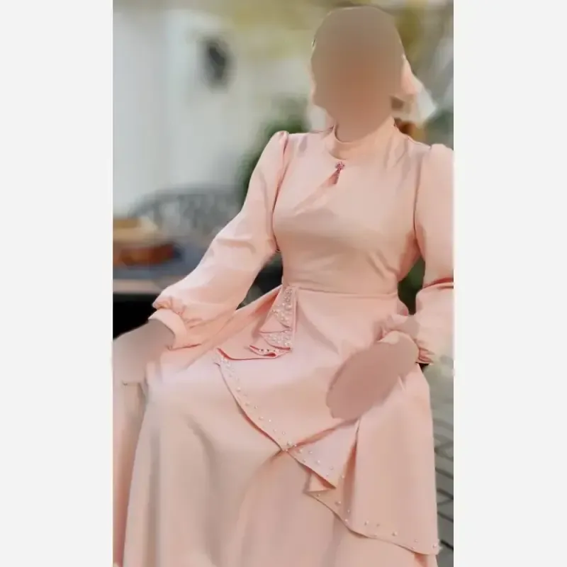 پیراهن مجلسی زنانه کرپ مازراتی مدل ستاره به همراه تل اسکارف و سنجاق یقه - تصویر 5