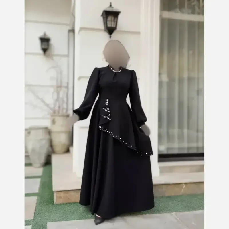 پیراهن مجلسی زنانه کرپ مازراتی مدل ستاره به همراه تل اسکارف و سنجاق یقه - تصویر 7