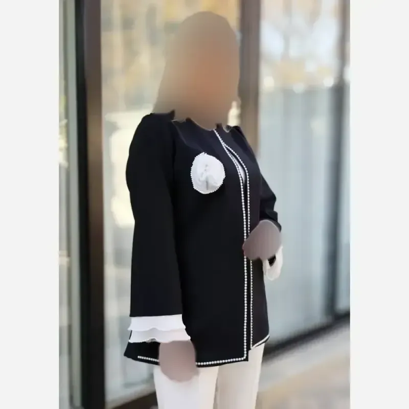 کت نیلوفر کرپ مازراتی بلند رنگ مشکی و سرخابی - تصویر 7