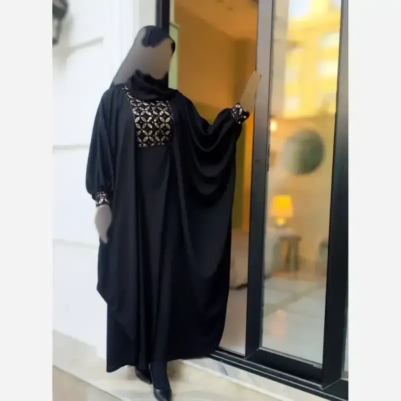 عبا مشکی طرح محیا با خرجکار سوزن دوزی هندی کرپ الیزه - تصویر 4