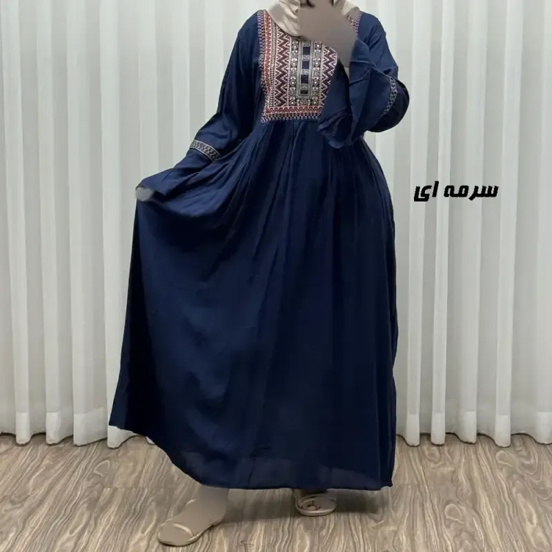 پیراهن نخی گلدوزی شده زنانه مدل مانیا فری سایز مناسب تا سایز 48 - تصویر 5