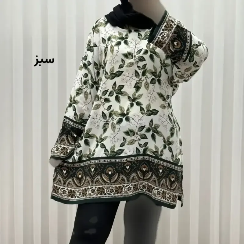 تونیک نخی فری سایز تا 52 حاشیه دار کمربنددار چهارفصل زنانه و دخترانه کد 1455 - تصویر 5