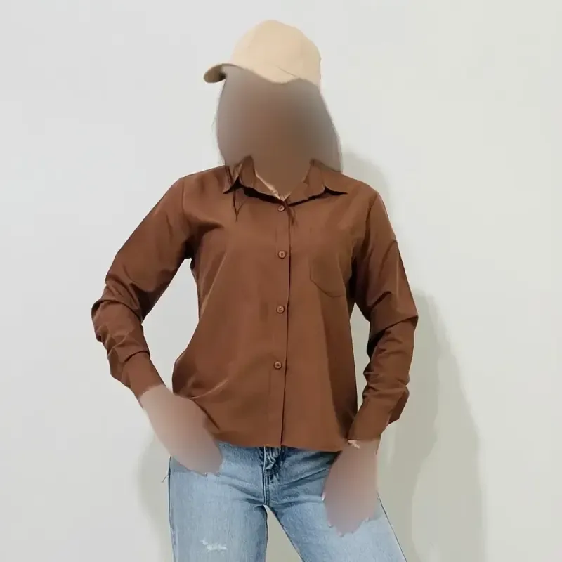 شومیز بیسیک زنانه کد 1147 یقه مردانه آستین بلند بنددار نخی یونیسکس سایزبزرگ - تصویر 3