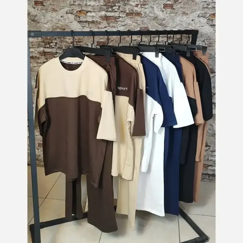 ست تیشرت شلوار اسپرت پنبه گلکسی فری سایز مدل ویشکا - تصویر 4