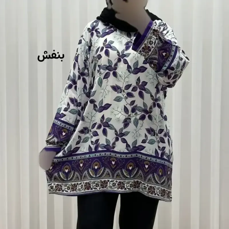 تونیک نخی فری سایز تا 52 حاشیه دار کمربنددار چهارفصل زنانه و دخترانه کد 1455 - تصویر 2
