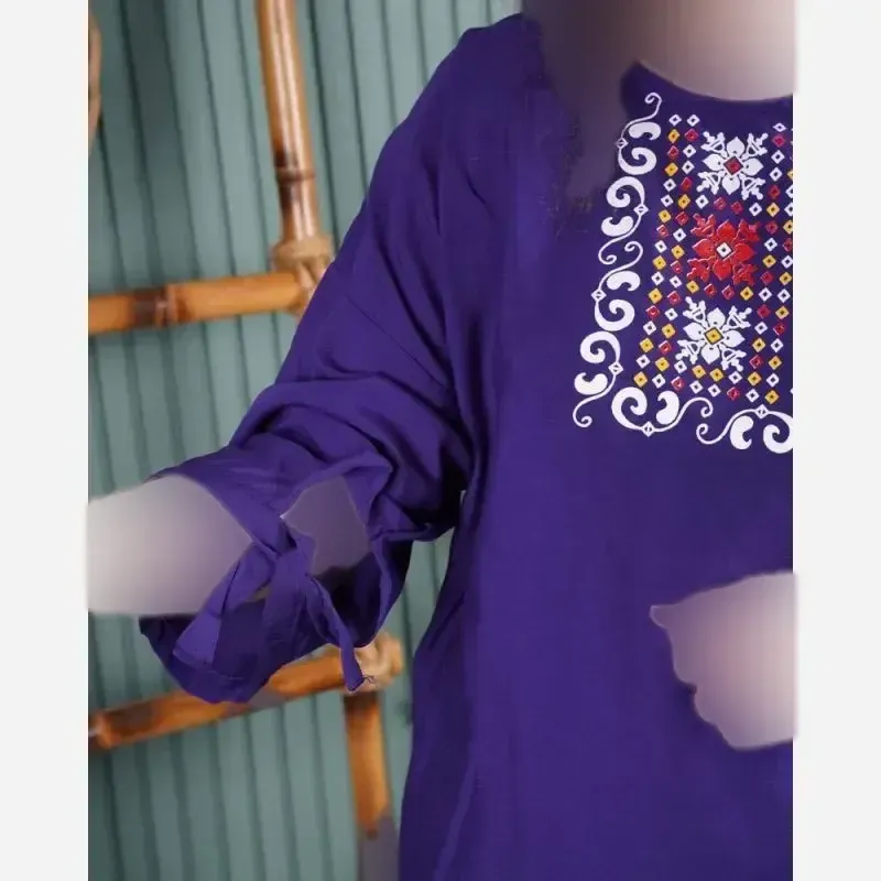 ست بلوز و شلوار نخی زنانه مدل سنتی فری سایز مناسب تا 48 - تصویر 4