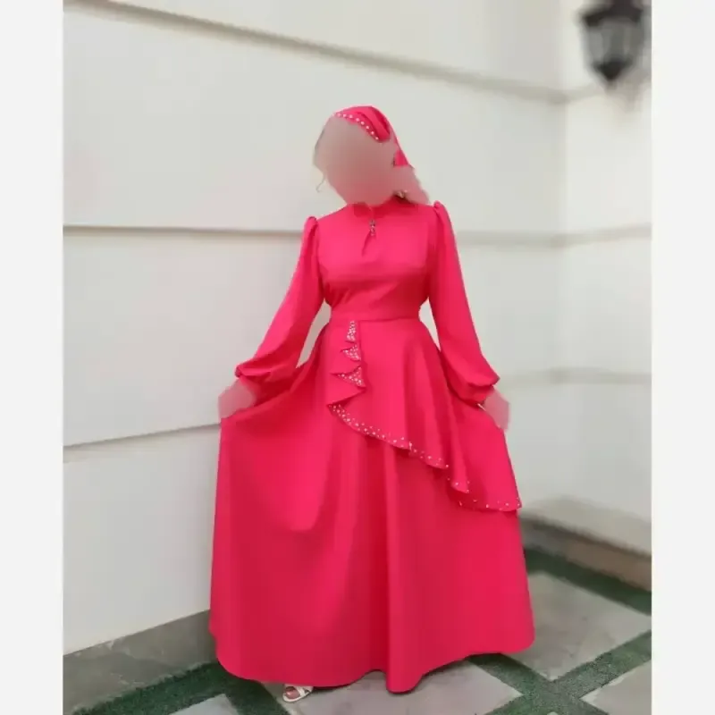 پیراهن مجلسی زنانه کرپ مازراتی مدل ستاره به همراه تل اسکارف و سنجاق یقه - تصویر 9